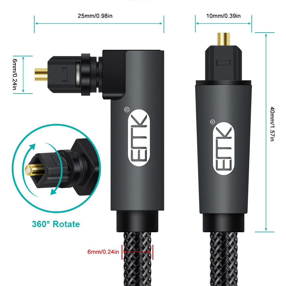 EMK 90 градусов Цифровой оптический аудио кабель 5 1 правый угол SPDIF/rca стерео для Blu Ray