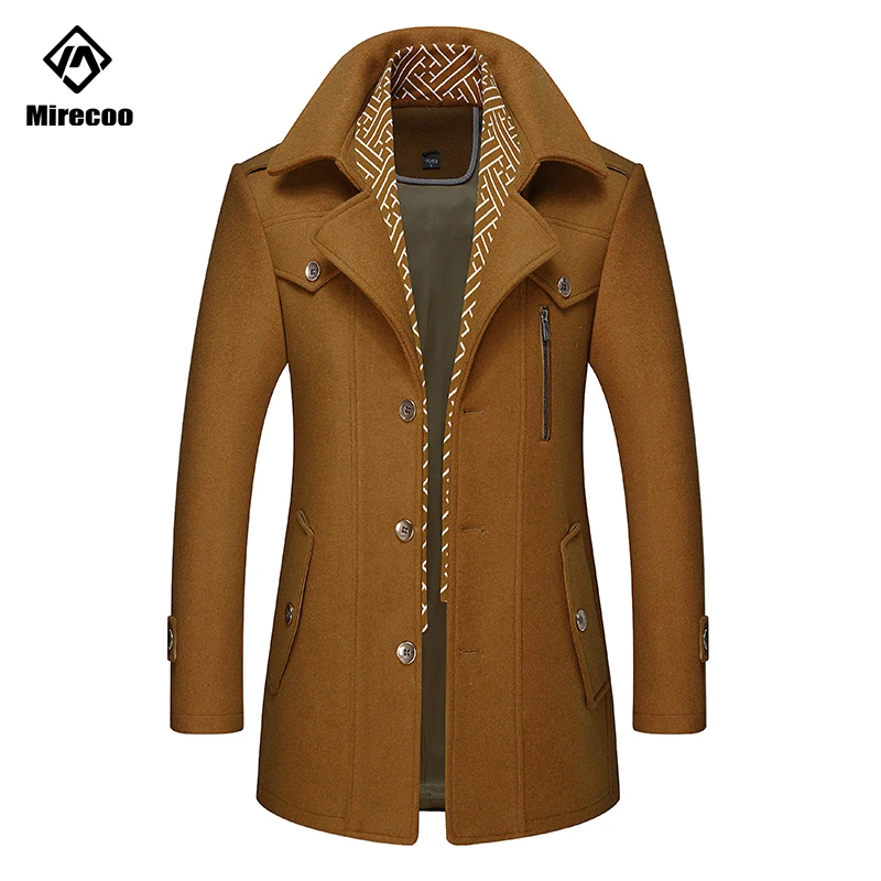 Winter Overcoat Men Detachable Scarf Solid Color Thick Woolen Long Jacket Men's Business Warm Wool Coat 2019 Clothing | Мужская