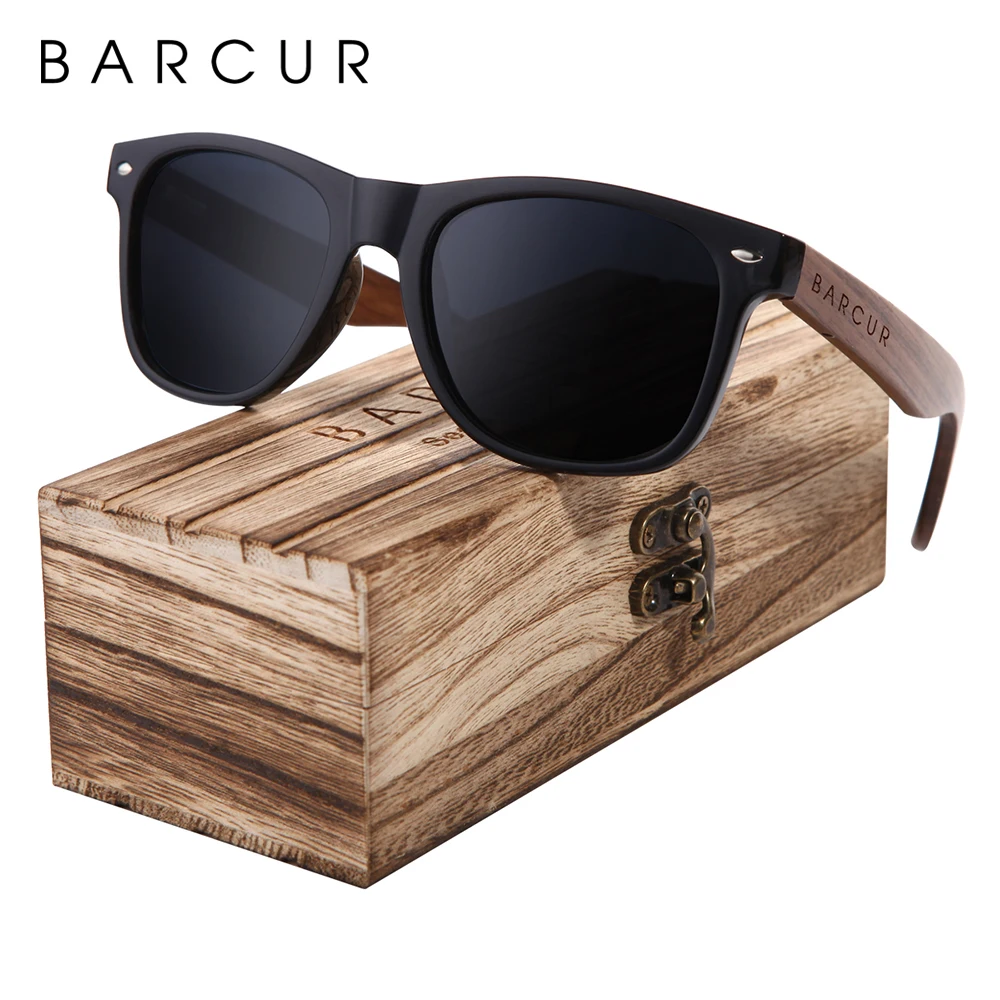 Фото Мужские солнцезащитные очки BARCUR в деревянном футляре|uv 400|men - купить