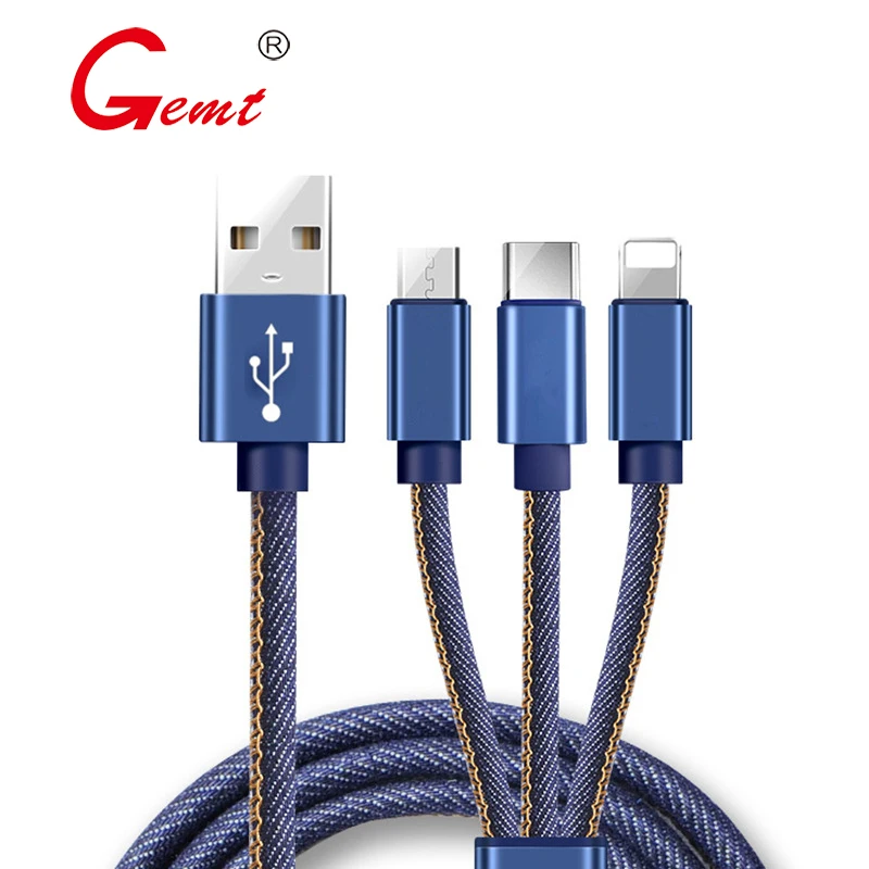 GEMT 1.2m Applicable iphone Android type-c 3 in 1 denim usb data cable one drag three usb charging cable
GEMT 1.2m Applicable iphone Android type-c 3 in 1 denim usb data cable one drag three usb charging cable