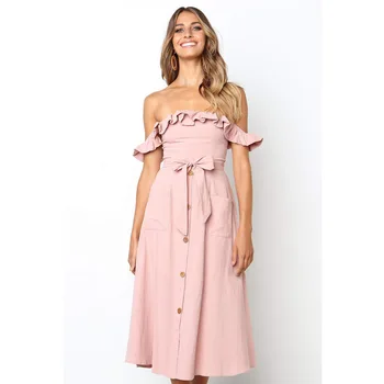 fashion Off Shoulder Beach Dress Buttons Strapless Long Sundress Boho Midi Dress Vestidos 2020 Sexy Backless Women Dress 
fashion Off Shoulder Beach Dress Buttons Strapless Long Sundress Boho Midi Dress Vestidos 2020 Sexy Backless Women Dress