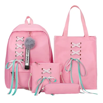 4Pcs/Set Ribbon Chain Bowknot Letter Canvas Backpack Travel Rucksacks Leisure Backpacks For Teenage Girls School Bagpack
4Pcs/Set Ribbon Chain Bowknot Letter Canvas Backpack Travel Rucksacks Leisure Backpacks For Teenage Girls School Bagpack