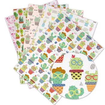 DIY craft supplies 33 cm x 136 cm cartoon cactus printed faux leather sheets for bows material decoration. L61-65 
DIY craft supplies 33 cm x 136 cm cartoon cactus printed faux leather sheets for bows material decoration. L61-65
