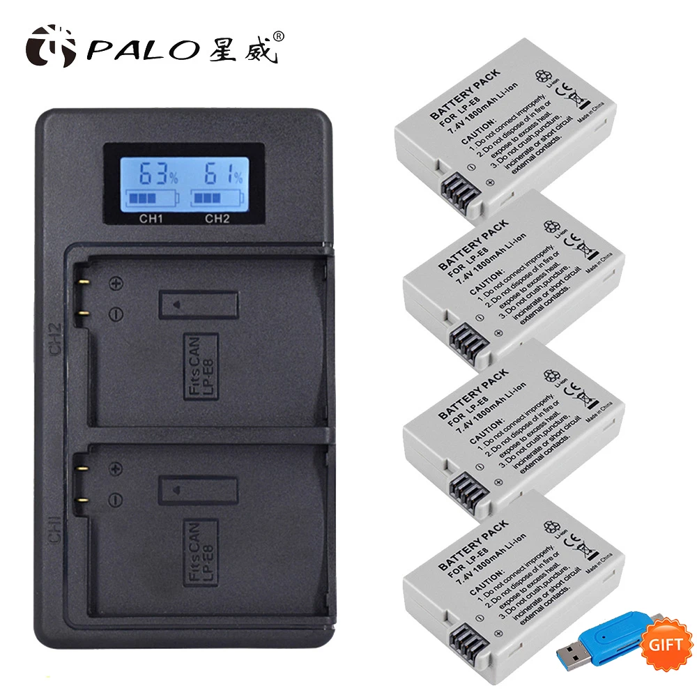 PALO 4pcs LP-E8 LPE8 LP E8 1800mAh battery AKKU case + LCD fast charger for Canon EOS 550D 600D 650D 700D X4 X5 X6i X7i T2i T3i
PALO 4pcs LP-E8 LPE8 LP E8 1800mAh battery AKKU case + LCD fast charger for Canon EOS 550D 600D 650D 700D X4 X5 X6i X7i T2i T3i