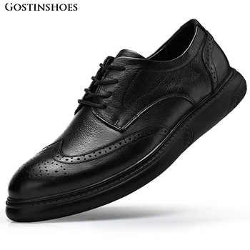 

Brogue Men Shoes Full Grain Leather Large Size Casual Shoes Genuine Leather Thick Bottomed Buty Meskie Flat Carved Business Sh