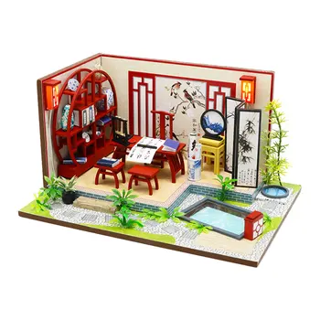 DIY Chinese Style Handmade Theme Wooden Cabin Assembly Building Model Toy Set Light and Dustproof Cover Ink Bamboo Doll Houses
DIY Chinese Style Handmade Theme Wooden Cabin Assembly Building Model Toy Set Light and Dustproof Cover Ink Bamboo Doll Houses