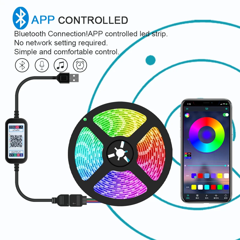 5M Flexible RGB LED Light Strip SMD5050+24 Key Bluetooth APP Remote Controller USB TV Background Light Bar Color Changing Lamp
5M Flexible RGB LED Light Strip SMD5050+24 Key Bluetooth APP Remote Controller USB TV Background Light Bar Color Changing Lamp