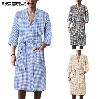 Casual Half Sleeve V Neck Homewear Nightgrown Man Bathrobe Fashion Men Plaid Sleep Robes Leisure Loose Lattice Sleepwear INCERUN
Casual Half Sleeve V Neck Homewear Nightgrown Man Bathrobe Fashion Men Plaid Sleep Robes Leisure Loose Lattice Sleepwear INCERUN