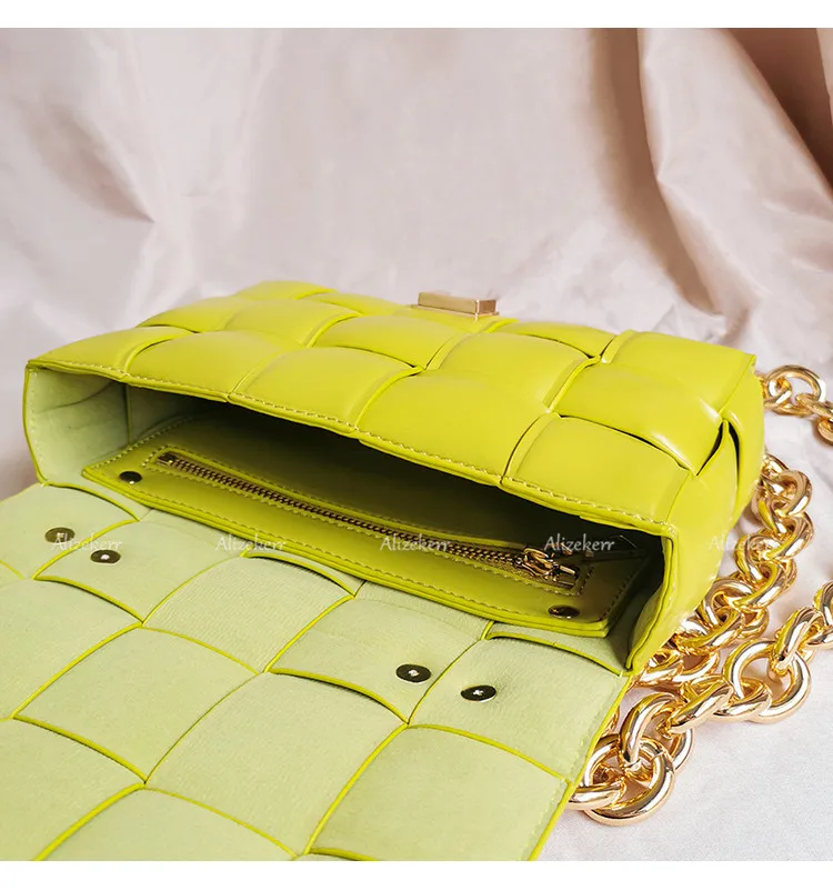 Metal Chain Avocado Green Shoulder Bag Women 2020 New Designer Woven Small Square Crossbody Bag Female Fashion Purse Top Quality Metal Chain Avocado Green Shoulder Bag Women 2020 New Designer Woven Small Square Crossbody Bag Female Fashion Purse Top Quality