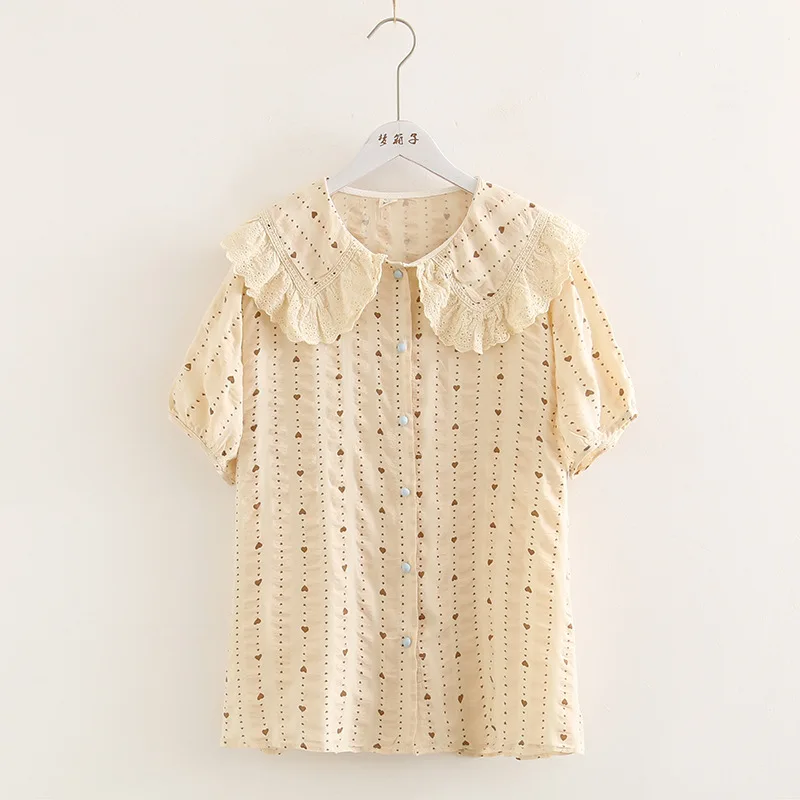 Mori women's new summer sweet large Love Print lace Short Sleeve Shirt Top Women's wear
Mori women's new summer sweet large Love Print lace Short Sleeve Shirt Top Women's wear