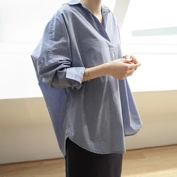 Korea Spring summer korean trendy loose striped shirt for female oversize casual simple bat long sleeve irregular blouse Y008
Korea Spring summer korean trendy loose striped shirt for female oversize casual simple bat long sleeve irregular blouse Y008