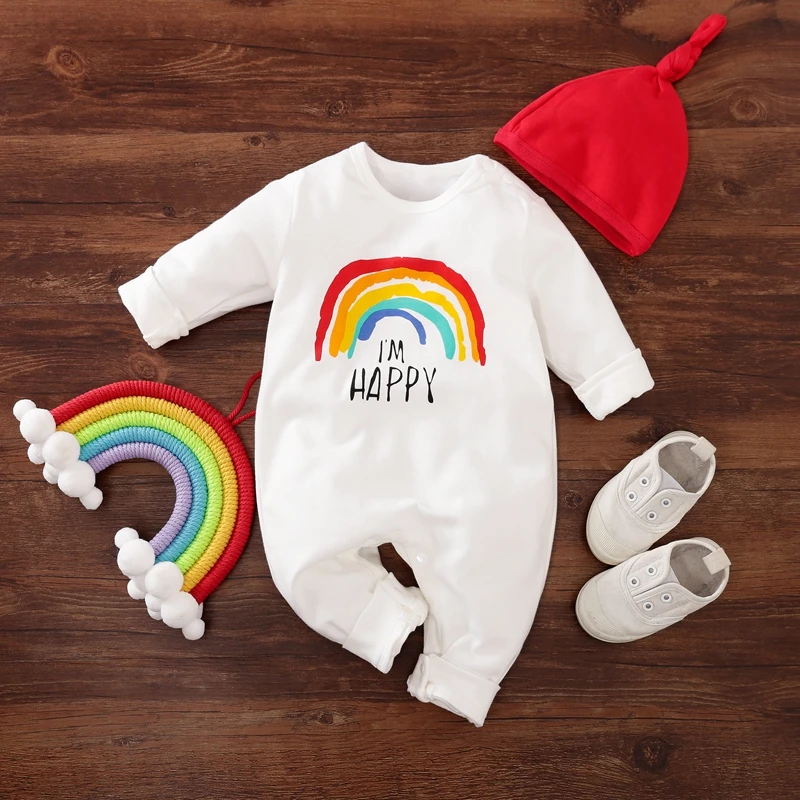PatPat 2020 New Spring and Autumn 2-piece Baby I'M HAPPY Rainbow Print Jumpsuits with Hat Set for Baby
PatPat 2020 New Spring and Autumn 2-piece Baby I'M HAPPY Rainbow Print Jumpsuits with Hat Set for Baby