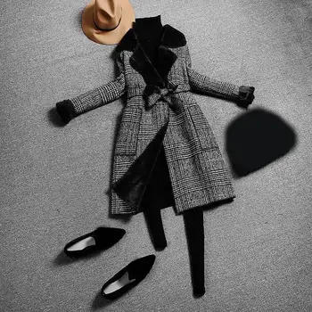 Woman Winter Woolen Coat Long Sleeve Warm Plaid Coat Slim Pocket Long Wool Blends Overcoat
Woman Winter Woolen Coat Long Sleeve Warm Plaid Coat Slim Pocket Long Wool Blends Overcoat