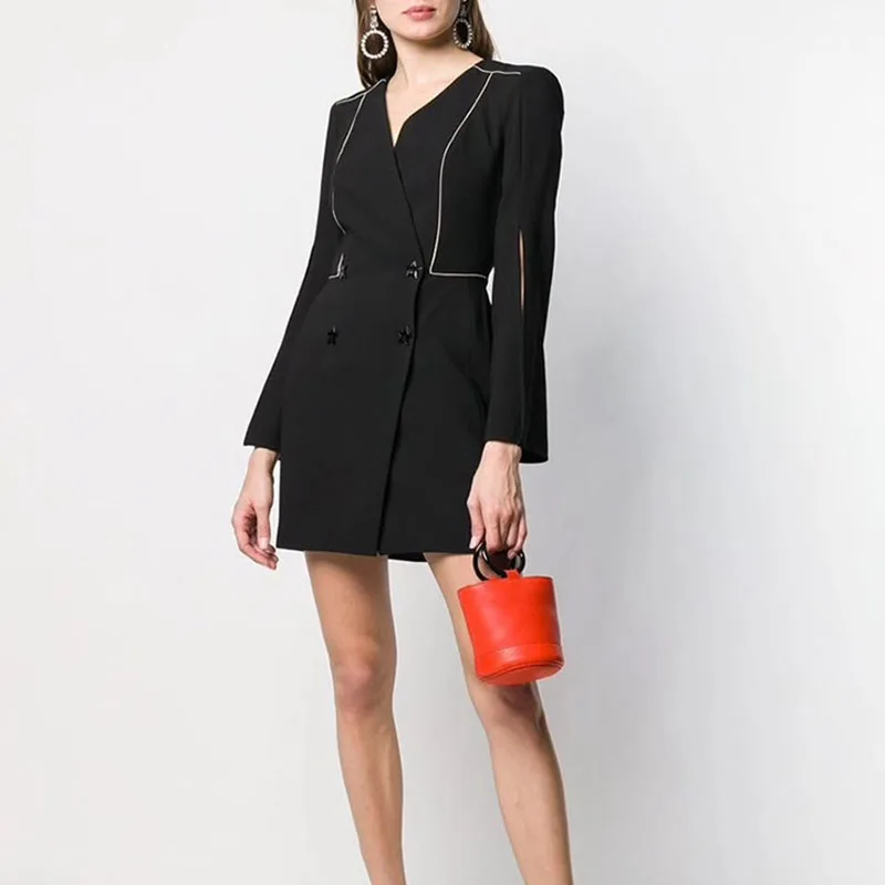 HIGH QUALITY New Fashion 2019 Autumn Winter Designer Runway Dress Women's V-Neck Split Sleeve Star Buttons Solid Mini Dress
HIGH QUALITY New Fashion 2019 Autumn Winter Designer Runway Dress Women's V-Neck Split Sleeve Star Buttons Solid Mini Dress