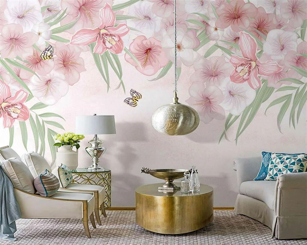 

beibehang Custom modern new Nordic hand-painted romantic flowers pastoral style plants indoor background wallpaper papier peint