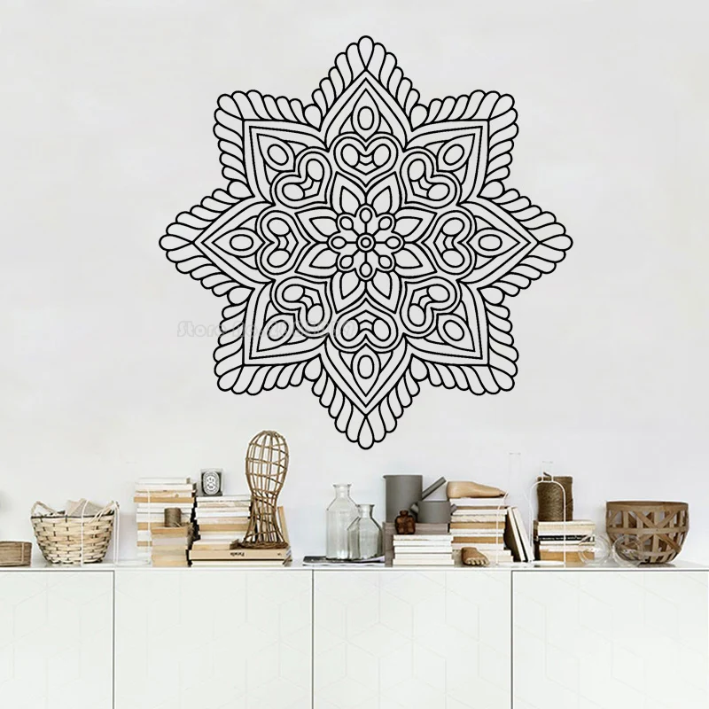 Mandala Wall Stickers For Bedrooms Bohemian Style Lotus Decor Flower Art Yoga Studio Vinyl Decals Wallpaper LL2235 | Дом и сад
