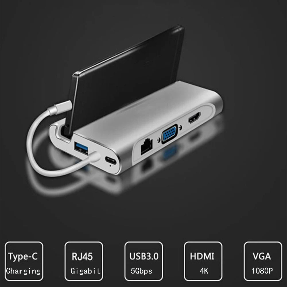 Док Станция hdmi USB 3 0 HDMI VGA RJ45 PD Hub для ноутбука Macbook Pro HP Surface DELL Lenovo Samsung dex|Адаптеры