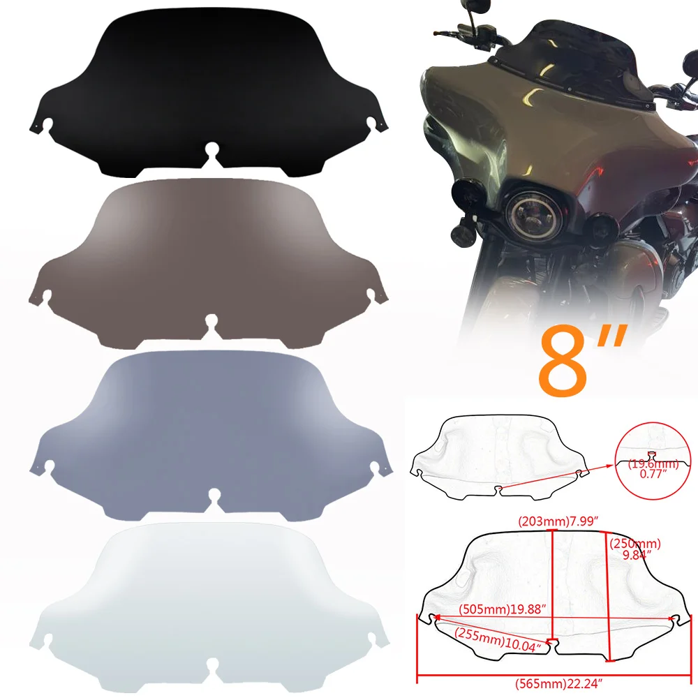 

Motorcycle 8" Black/Smoke /Clear Windshield For Harley Electra Street Glide FLHX Touring 1996-2013 Fairing Windscreen Deflectors