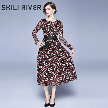 New spring autumn lace midi dress for women a line long sleeve slim casual elegant cute flower floral embroidery dress with belt
New spring autumn lace midi dress for women a line long sleeve slim casual elegant cute flower floral embroidery dress with belt