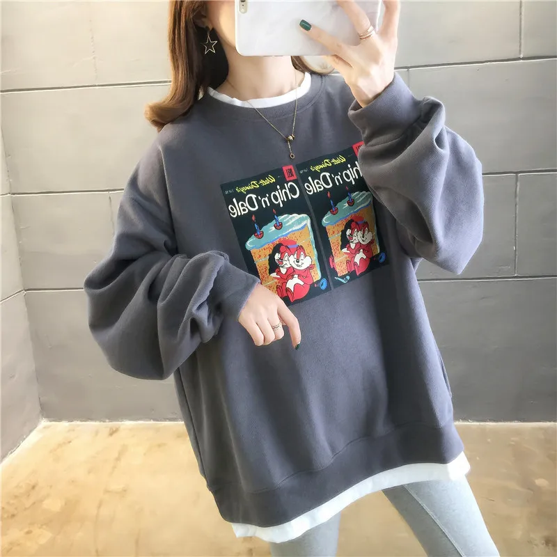 Spring and autumn 2020 new Korean printing cartoon fake two loose round-neck large size women's thin style hoodies
Spring and autumn 2020 new Korean printing cartoon fake two loose round-neck large size women's thin style hoodies