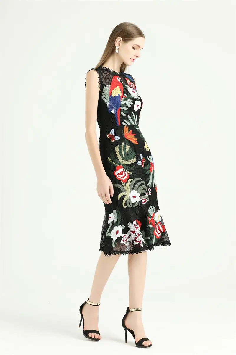 Women Runway Dress 2020 High Quality Spring Summer O-neck Sleeveless Embroidery Vest Mermaid Dresses Vestidos NP0908Y Women Runway Dress 2020 High Quality Spring Summer O-neck Sleeveless Embroidery Vest Mermaid Dresses Vestidos NP0908Y
