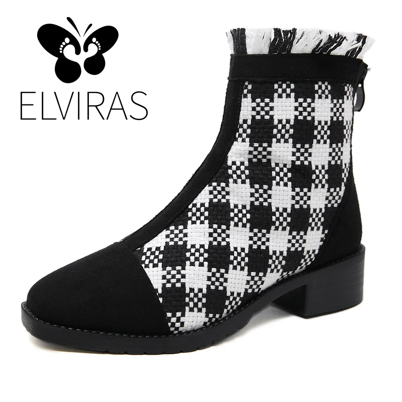 ELVIRAS Women's Boots Color matching Plush lattice Ankle Keep Warm Winter Boots For Women Autumn High Heel Leather Boots Women
ELVIRAS Women's Boots Color matching Plush lattice Ankle Keep Warm Winter Boots For Women Autumn High Heel Leather Boots Women
