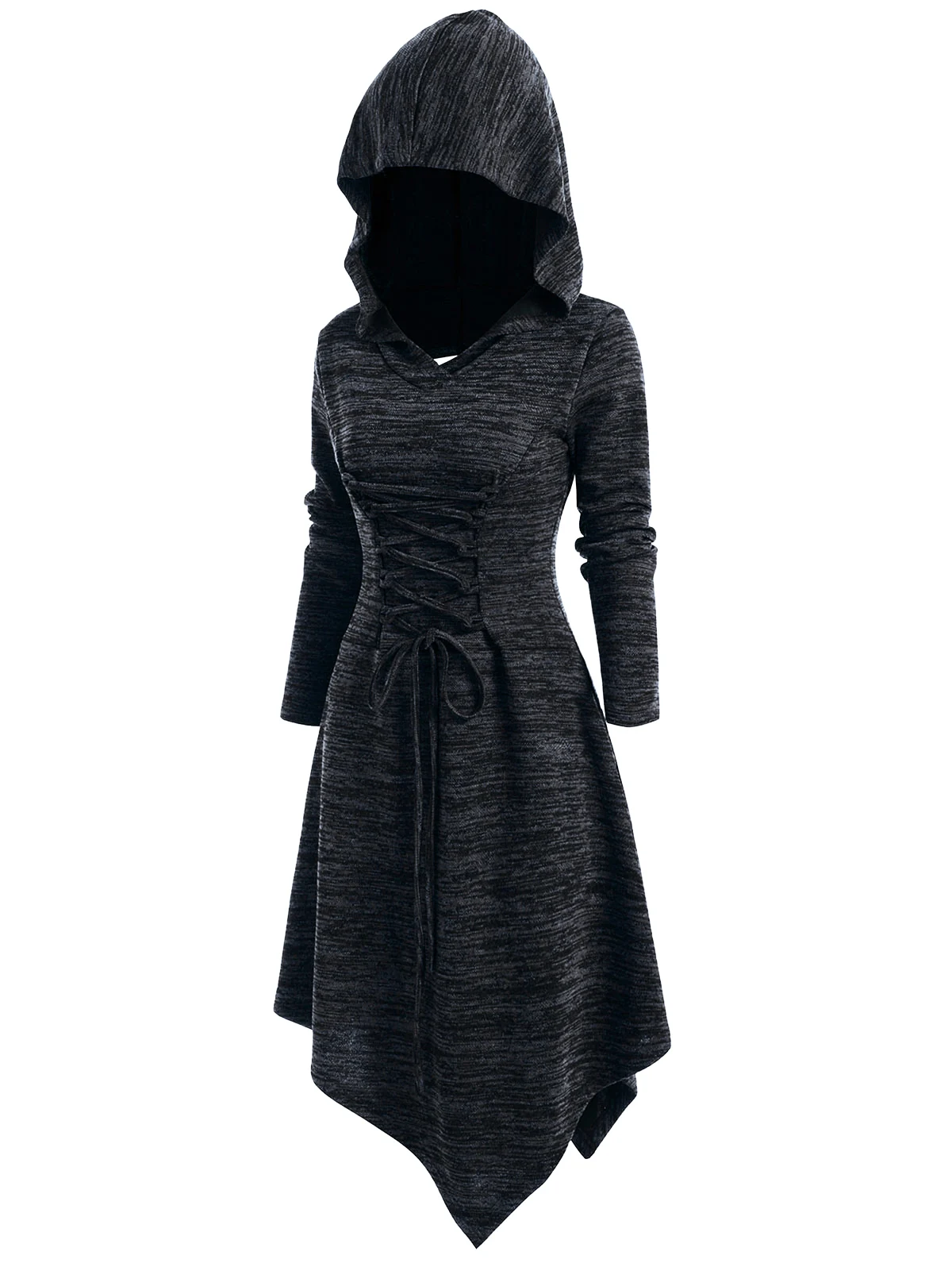 

ROSEGAL Lace Up Hoodies Cut Out Asymmetric Hooded Dress Women Casual Criss-Cross Long Dresses Warm High Waist Long Tunic Femme