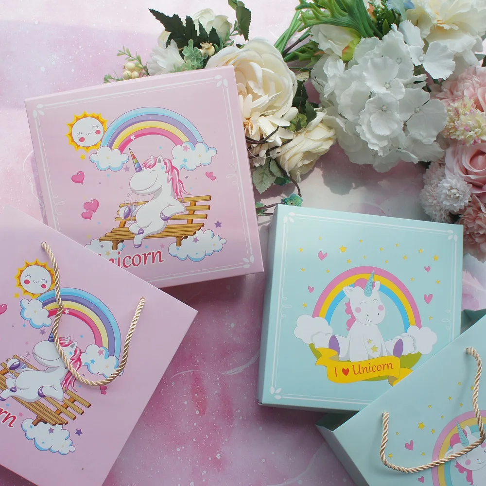 18.5*18.5*6cm 3set Blue Pink Smiling Unicorn Design Paper Box + Bag As Cookie Candy Handmade Sweet Baby Shower Birthday Gift Use
18.5*18.5*6cm 3set Blue Pink Smiling Unicorn Design Paper Box + Bag As Cookie Candy Handmade Sweet Baby Shower Birthday Gift Use