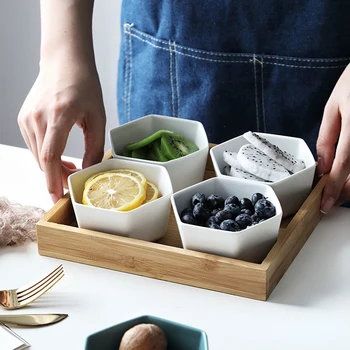 6pcs Nordic Art Ceramics White Hexagon Fruit Snack Grid Tray with Wooden Tray Simple Household Candy Melon Seed Dried Fruit Box
6pcs Nordic Art Ceramics White Hexagon Fruit Snack Grid Tray with Wooden Tray Simple Household Candy Melon Seed Dried Fruit Box