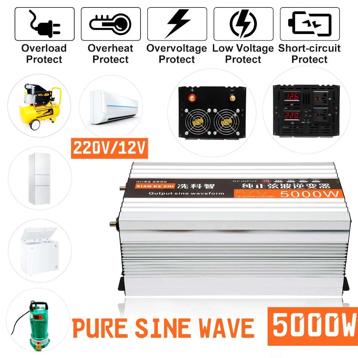 Pure Sine Inverter Dual LED Display 5000W Inverter 12V/24/48/ DC To 220V AC Converter
Pure Sine Inverter Dual LED Display 5000W Inverter 12V/24/48/ DC To 220V AC Converter