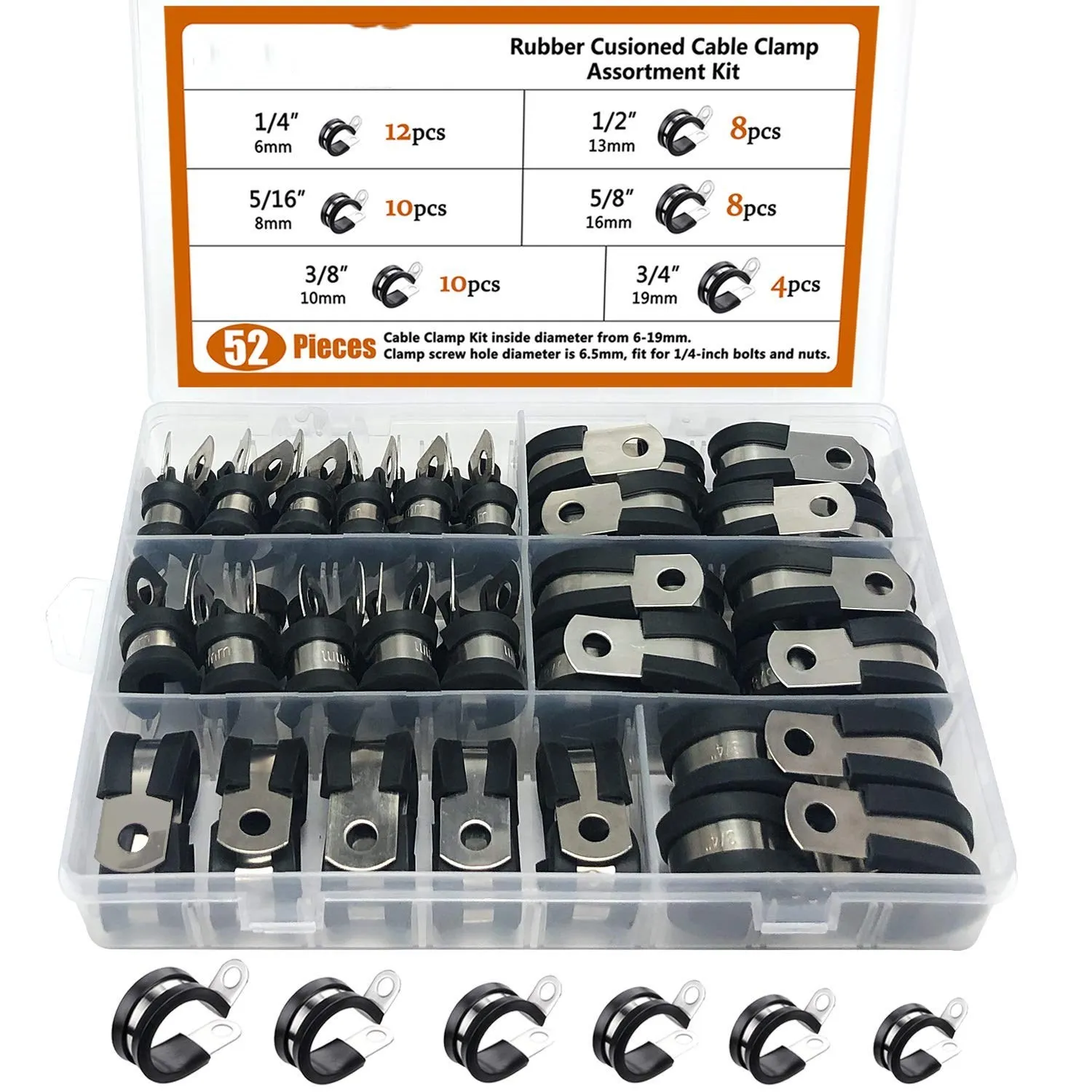 Cable Clamp,52pcs Rubber Cushion Insulated Clamp.Stainless Steel Metal Clamp (Assortment Kit 3)
Cable Clamp,52pcs Rubber Cushion Insulated Clamp.Stainless Steel Metal Clamp (Assortment Kit 3)