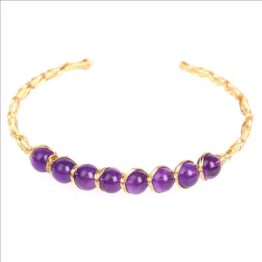 FYJS Unique Light Yellow Gold Color Wire Wrap Natural Purple Amethysts Stone Beads Open Bangle Charm Jewelry
FYJS Unique Light Yellow Gold Color Wire Wrap Natural Purple Amethysts Stone Beads Open Bangle Charm Jewelry