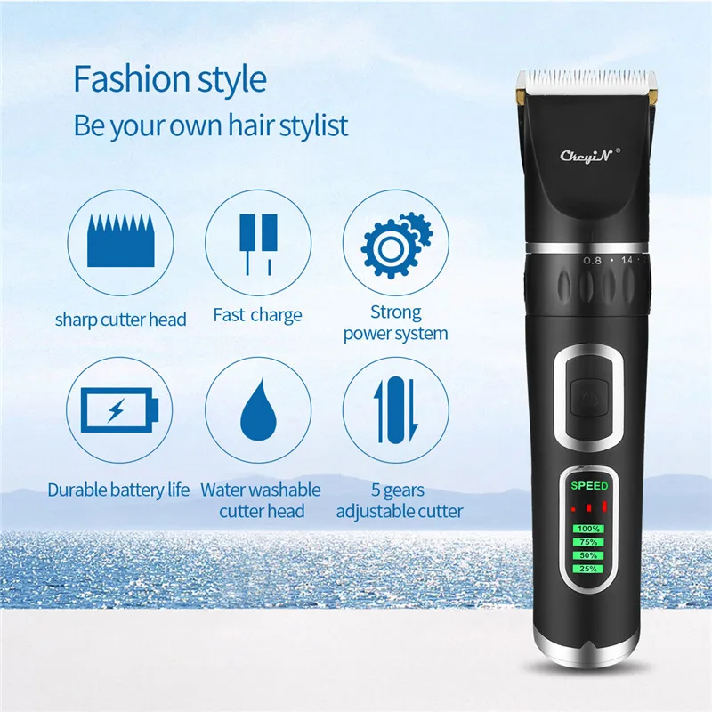 Rechargeable Hair Clipper 3 Speeds Motor Adjustable 0.8-2 mm Electric Hair Cutting Machine Haircut LED Display Hair Trimmer P40
Rechargeable Hair Clipper 3 Speeds Motor Adjustable 0.8-2 mm Electric Hair Cutting Machine Haircut LED Display Hair Trimmer P40