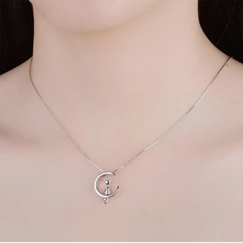 Silver Color Simple Cute Pet Cat Moon Jewelry Set - PeticaDeals