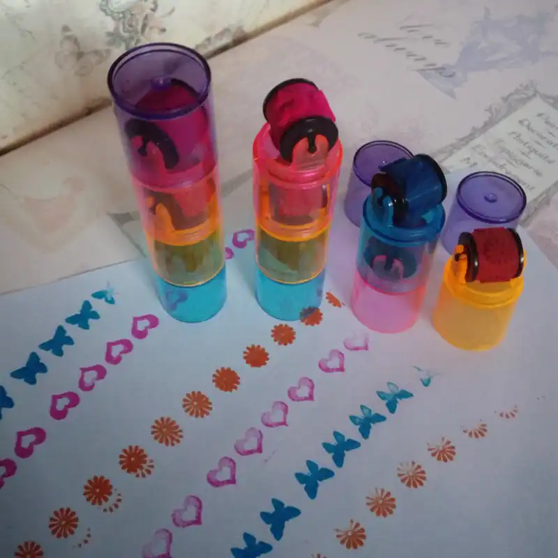 plastic mini ink stamp roller diary seal fun kids toy ink pad