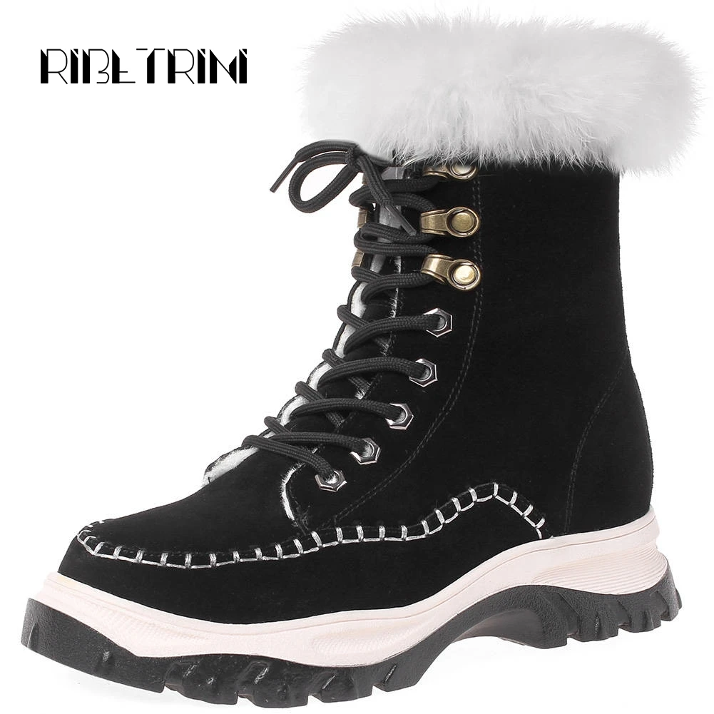 RIBETRINI New Women Cow Suede Snow Boots Rubber Sole Platform Winter Fur Shoes Woman Lace Up Chelsea Style Cogirl Mid Calf Boots
RIBETRINI New Women Cow Suede Snow Boots Rubber Sole Platform Winter Fur Shoes Woman Lace Up Chelsea Style Cogirl Mid Calf Boots