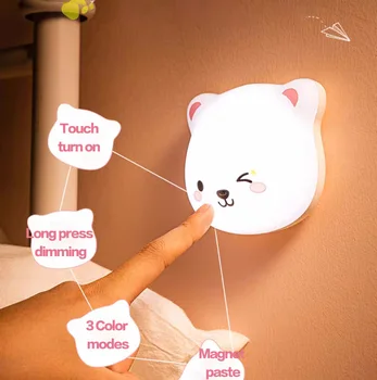 Carton Bear Baby Night Light USB Recharge Cute Night Lamp 3-color Touch Sensor Wall Light For Kids Gift Home Aisle Bedroom Decor
Carton Bear Baby Night Light USB Recharge Cute Night Lamp 3-color Touch Sensor Wall Light For Kids Gift Home Aisle Bedroom Decor