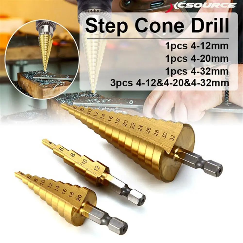 HSS Step Drill Cone Conical Bit Set Hole Milling Cutter Metric Titanium Coating Metal Hexagonal Handle Quick Replace Woodworking
HSS Step Drill Cone Conical Bit Set Hole Milling Cutter Metric Titanium Coating Metal Hexagonal Handle Quick Replace Woodworking