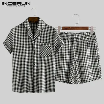 INCERUN Summer Men Plaid Pajamas Sets Cotton Lapel Button Homewear Short Sleeve Sleepwear Tops Shorts Unisex Pyjamas Sets S-5XL
INCERUN Summer Men Plaid Pajamas Sets Cotton Lapel Button Homewear Short Sleeve Sleepwear Tops Shorts Unisex Pyjamas Sets S-5XL