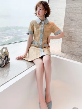Contrast Color Lapel Tweed Bright Silk Single-Breasted Waist Hugging Slim Dress Women's 2020 Early Autumn
Contrast Color Lapel Tweed Bright Silk Single-Breasted Waist Hugging Slim Dress Women's 2020 Early Autumn