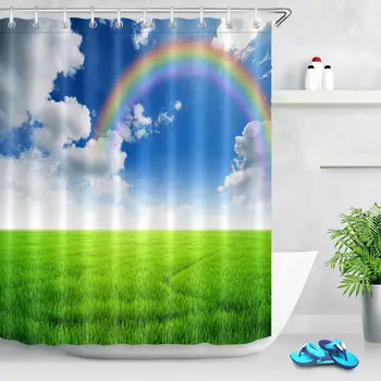 Green Grassland Landscape Bathroom Shower Curtain Blue Sky White Clouds Rainbow Scenery Polyester Fabric Bath Curtains Decor Set 
Green Grassland Landscape Bathroom Shower Curtain Blue Sky White Clouds Rainbow Scenery Polyester Fabric Bath Curtains Decor Set