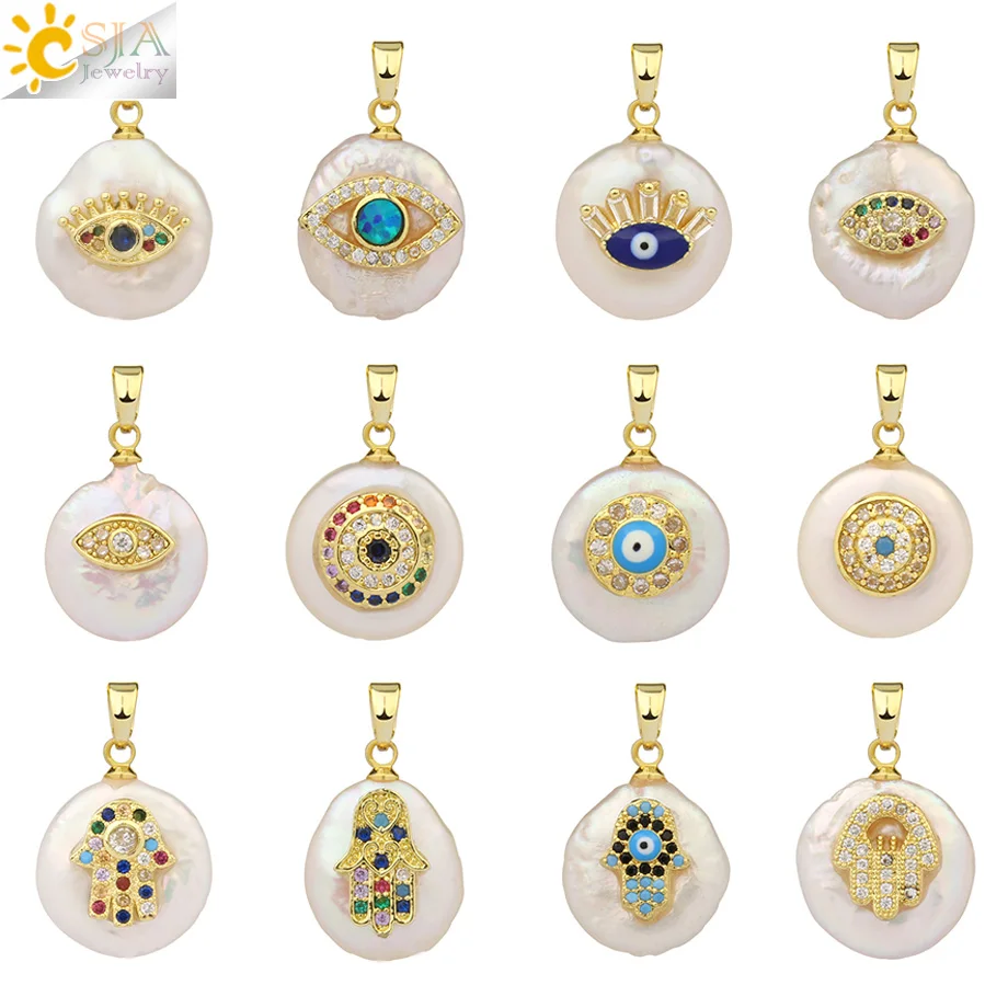 CSJA Coin Freshwater Pearl Pendants Small Size Evil Eye Hamsa Fatima Hand Zircon Gold Color Necklace Choker for Women Girls G205
CSJA Coin Freshwater Pearl Pendants Small Size Evil Eye Hamsa Fatima Hand Zircon Gold Color Necklace Choker for Women Girls G205