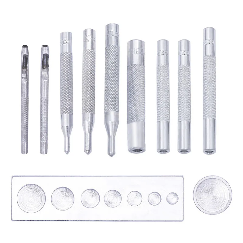 11PCS Leather Craft Tools Kit Die Punch Snap Rivet Setter Punching Base Rivet Buttons Installation Manual Material Accessories
11PCS Leather Craft Tools Kit Die Punch Snap Rivet Setter Punching Base Rivet Buttons Installation Manual Material Accessories