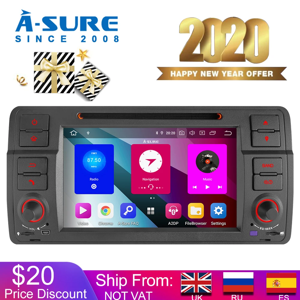 Автомобильный мультимедийный плеер A Sure 7 дюймов 2 Din 8 ядер 64 ГБ ОЗУ Android 9 0