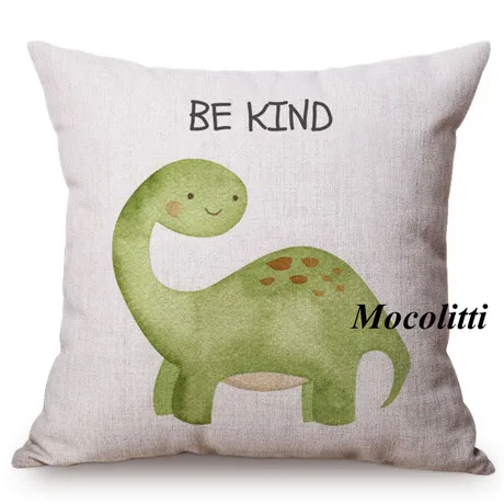 Cute Dinosaur Nordic Watercolor Cartoon Painting Kid's Nursery Art Room Decoration Throw Pillow Case Cotton Linen Cushion Cover M139-7