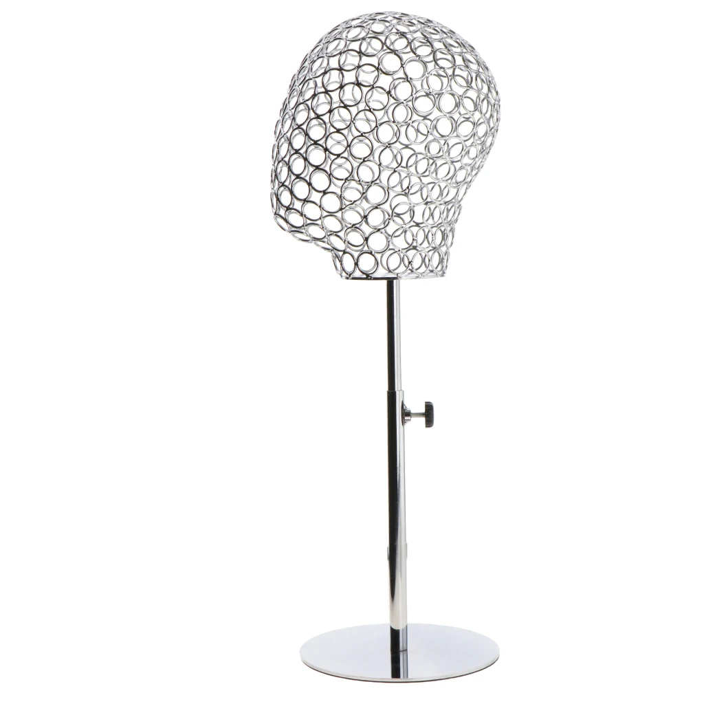 Adjustable Height Metal Mannequin Head Hat Caps Stand Display Rack Hair Wigs Holder Silver Adjustable Height Metal Mannequin Head Hat Caps Stand Display Rack Hair Wigs Holder Silver