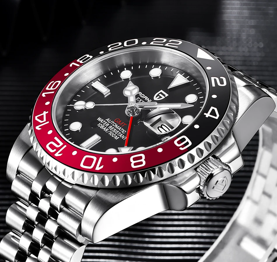 2020 New PAGANI DESIGN Luxury Men GMT Automatic Machinery Watch 40MM Ceramic bezel Jubilee Strap Sapphire 100M Waterproof Clock
