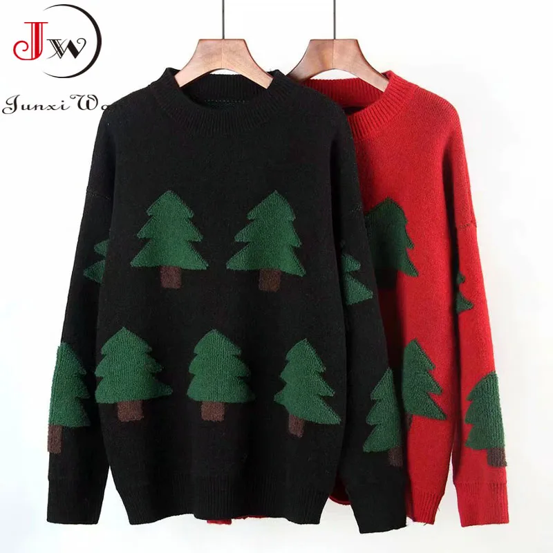 

Women Christmas Sweater Long Sleeve Thick 2022 Autumn Winter Casual Red Black Pullovers Jumper Loose Oversized Streetwear