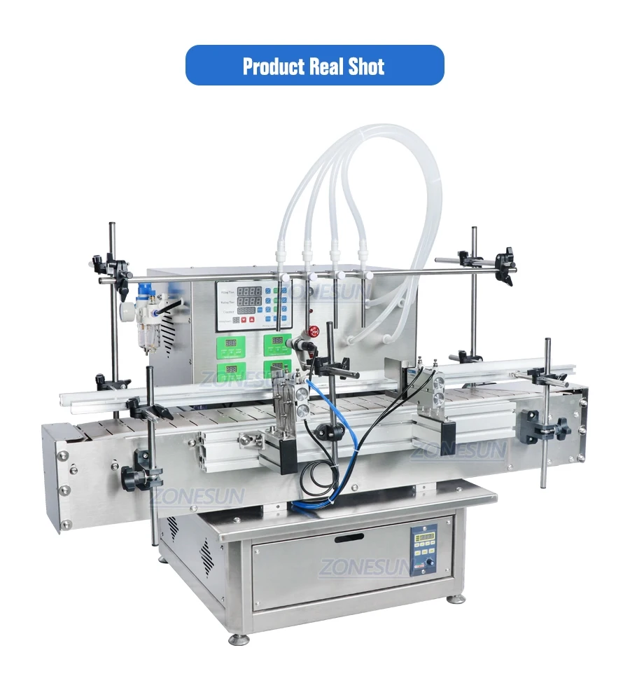 ZONESUN ZS-DTDP-4P Автоматическая разливочная машина Мембранный насос Шампунь для напитков Эфирное масло Четыре насадки Стеклянная бутылка Наполнитель для банок 