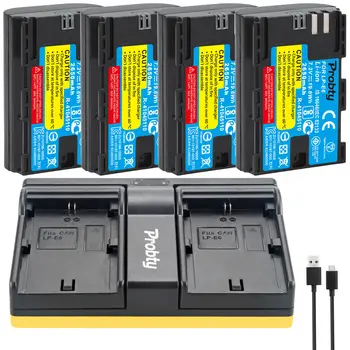 

4pcs Probty LP-E6 LPE6 LP E6 Camera Batteries Battery AKKU + Charger For Canon EOS 5DS R 5D Mark II III 6D 7D 60D 60Da 70D 80D